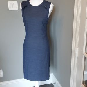 Ann Taylor blue Sheath dress with shoulder ruffles,  size 2